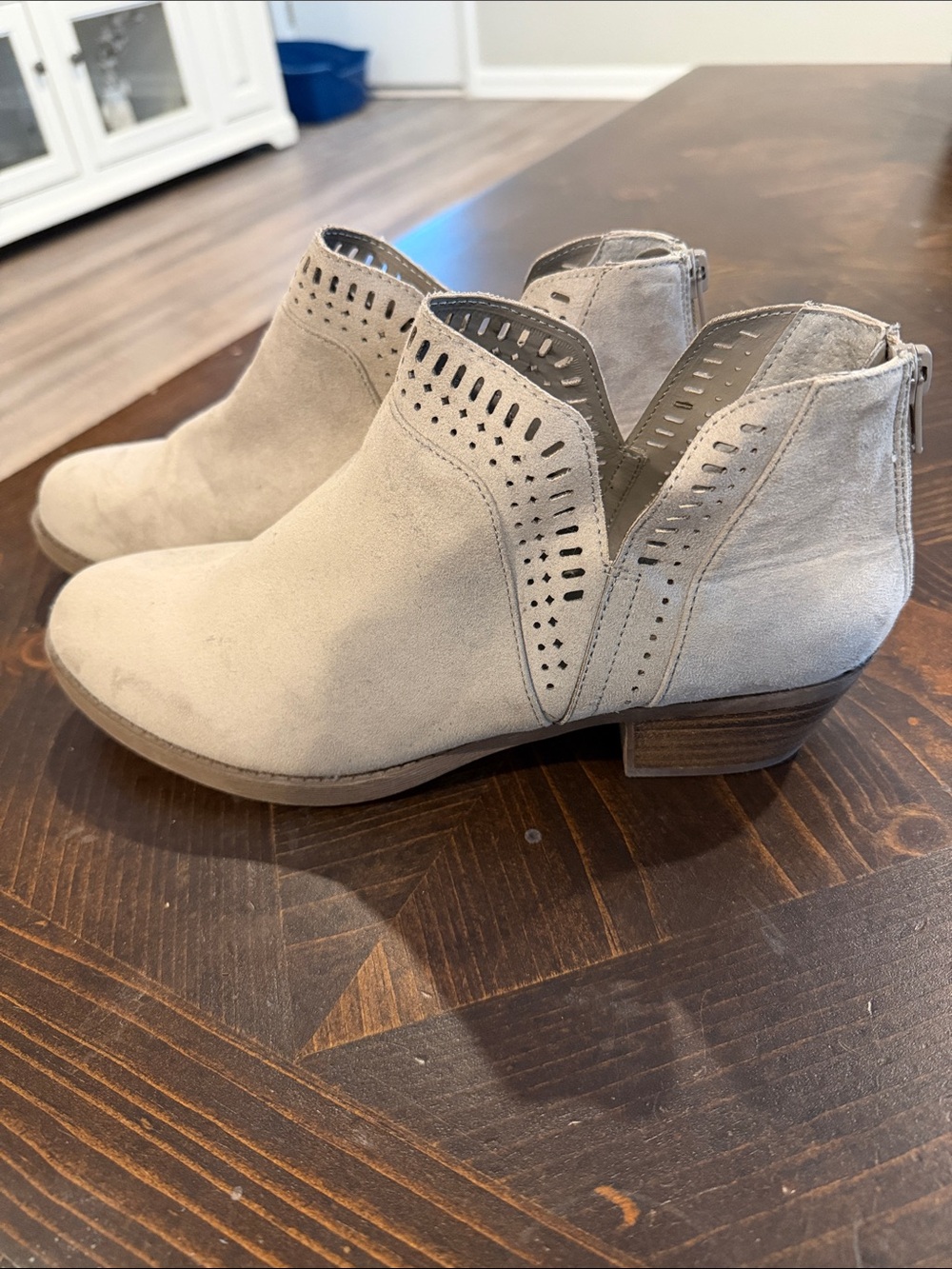 Carlos by Carlos Santana Light Taupe Suede Perforated Ankle Booties